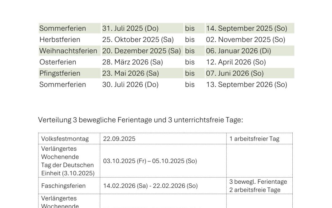 Ferienverteilung 2025/2026